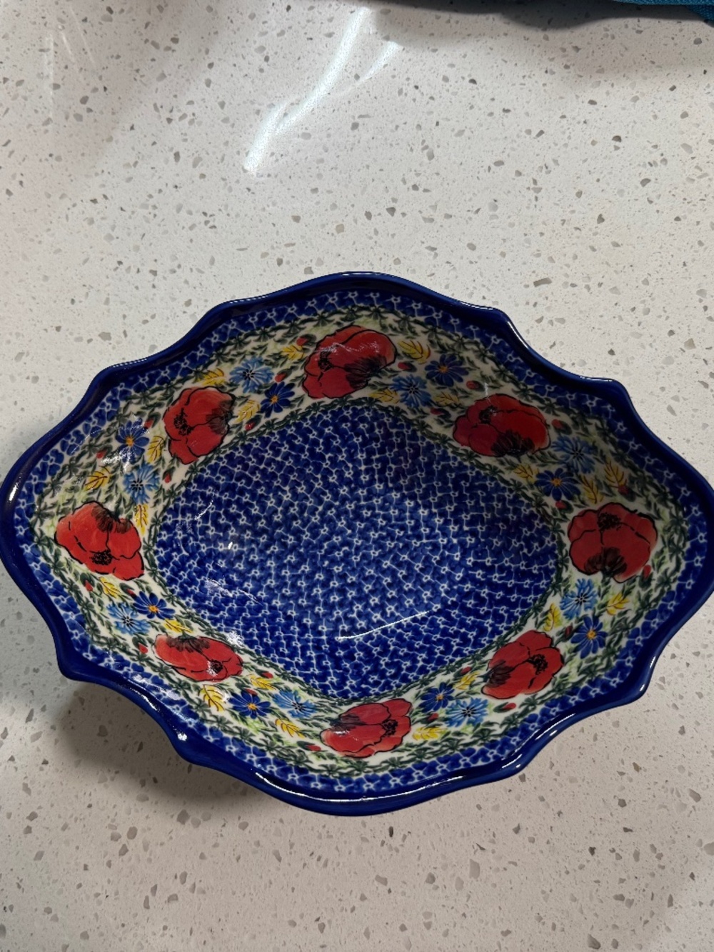 Polish Pottery Red Poppies Swirl Bowl